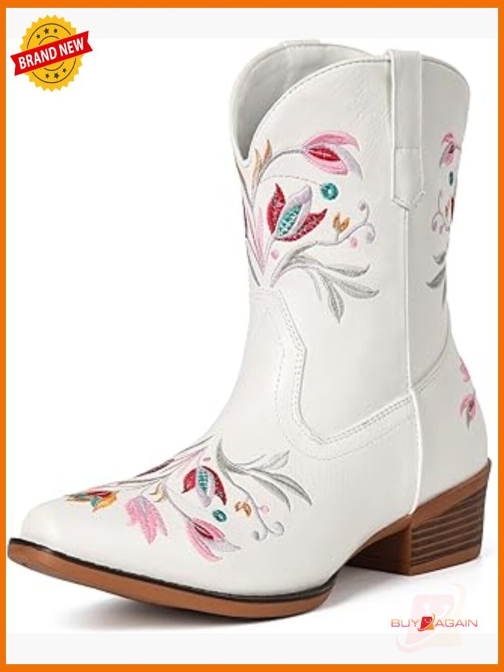 Western Flower Embroidered Ankle Cowgirl Boots Snip Toe Chunky Heel